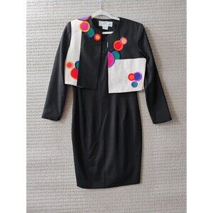 Vtg 80s Colorful Geometric Colorblock Dress Suit Size 6 NEW Deborah Laws